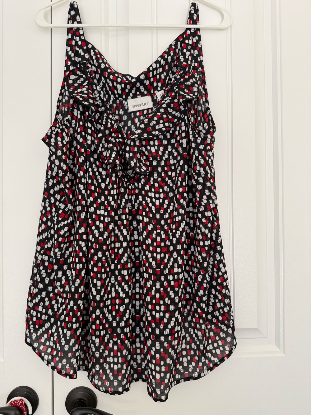 Avenue Black Red White Ruffle Print Camisole